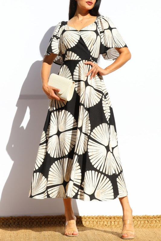 Vestido Midi Estampado Conchas Elegante - Forever Boutique