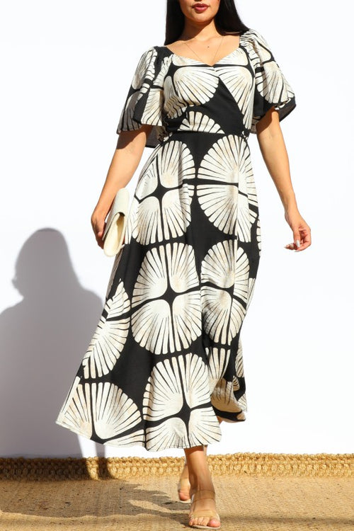 Vestido Midi Estampado Conchas Elegante - Forever Boutique