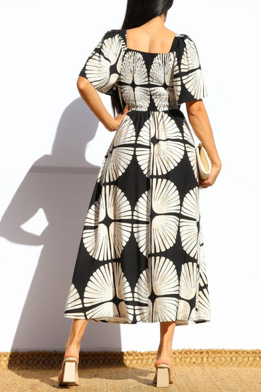 Vestido Midi Estampado Conchas Elegante - Forever Boutique